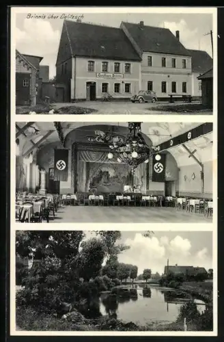AK Brinnis über Delitzsch, Gasthaus Wilhelm Schuster, 