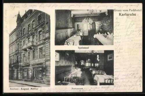 AK Karlsruhe, Parkhotel von August Müller, Restaurant und Speisesaals