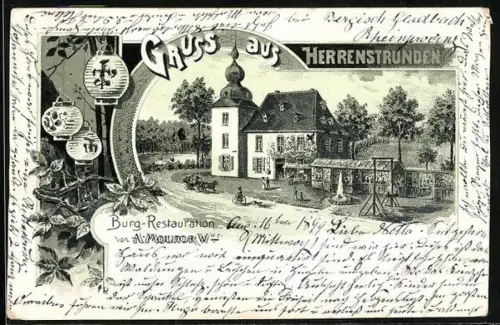 Lithographie Herrenstrunden, Burg-Restaurant von A. Molitor Wwe