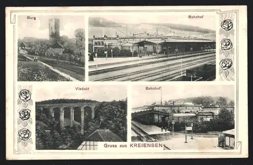 AK Kreiensen, Bahnhof mit Bahngleisen, Viadukt