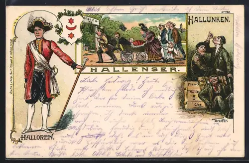 Lithographie Halle / Saale, Hallenser, Halloren & Hallunken