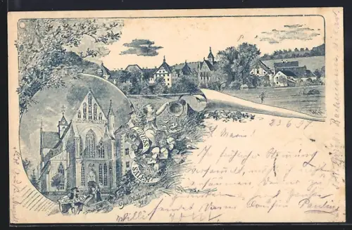 Lithographie Salem, Münster, Ortspanorama