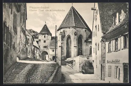 AK Pappenheim / Bayern, Bäckerei Georg Volkert, Oberes Thor mit Klosterkiche