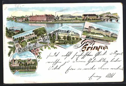 Lithographie Grimma, Kloster Nimbschen, Seminar, Gattersburg