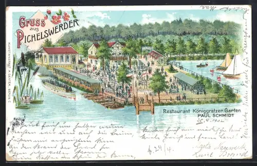 Lithographie Berlin-Pichelswerder, Restaurant Königgrätzer Garten, Inh. Paul Schmidt