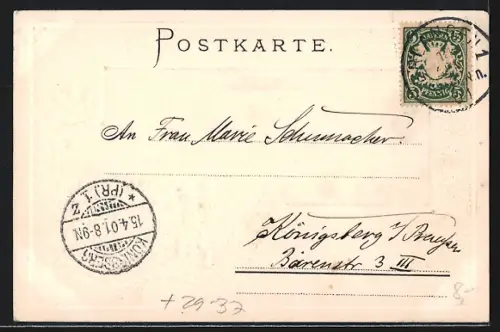 Passepartout-Lithographie Erlangen, Rathaus mit Kunstbrunnen, Wappen