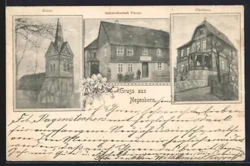 AK Negenborn / Einbeck, Gasthaus Traupe, Pfarrhaus, Kirche