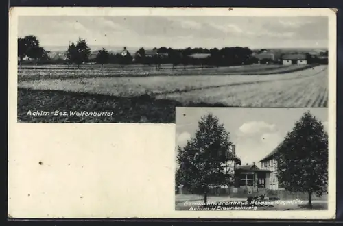AK Achim / Schladen, Gemischtwarenhaus Hermann Wagenführ, Ortspanorama