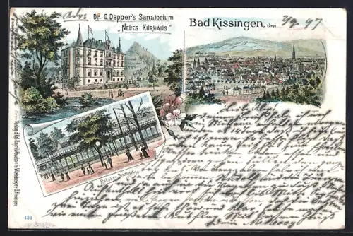 AK Bas Kissingen, Dr. C. Dapper`s Sanatorium Neues Kurhaus, Rakokzy-Brunnen
