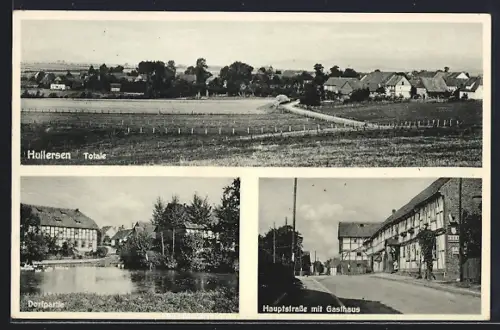 AK Hullersen, Hauptstrasse mit Gasthaus, Dorfpartie, Totalansicht