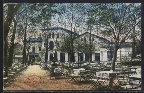 AK Halle a. S., Gasthof am Solbad Wittekind mit Garten