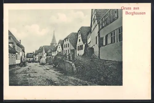 AK Berghausen / Pfinztal, Ortspartie mit Kirche