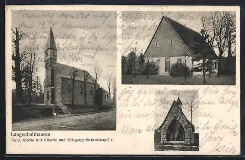 AK Langenholthausen, Kath. Kirche mit Vikarie und Kriegergedächtniskirche