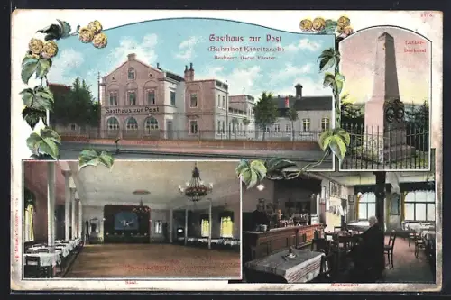 AK Kieritzsch, Gasthaus zur Post, Lutherdenkmal und Restaurant