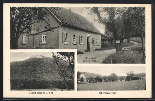 AK Pfullingen, Gasthaus zum Übersberg, Mädchenfelsen, Übersbergerhof