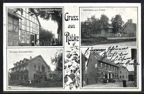 AK Räbke, Gasthof von L. Prüsse, Forsthaus Brunsleberfeld, Zweiggeschäft Könnecke Räbke