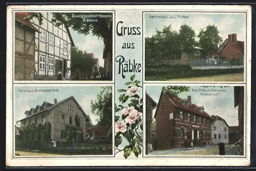 AK Räbke, Gartenhaus L. Prüsse, Kaufhauf Könnecke Frellstedt, Zweiggeschäft Könnecke Räbke, Forsthaus Brunsleberfeld