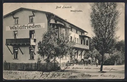 AK Bad Lausigk, Hotel Waldfrieden A. Sieber mit Kutsche