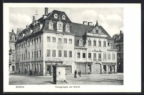 AK Borna / Sachsen, Strasseneck am Markt mit Geschäft von Carl Thomas
