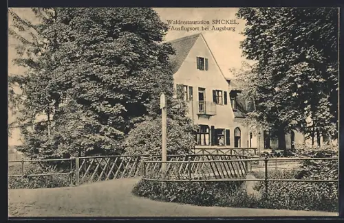AK Augsburg, Wald-Restaurant Spickel mit Garten