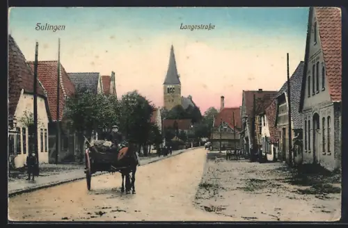 AK Sulingen, Langestrasse mit Pferdewagen