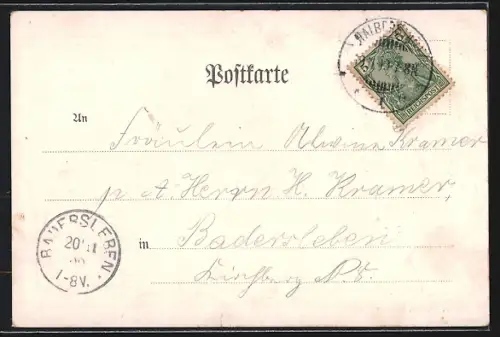 AK Halberstadt, Gymnasium im Passepartout mit Tannenzweig