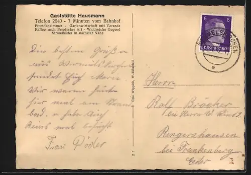 AK Wermelskirchen, Gaststätte Hausmann, Innenansicht und Garten