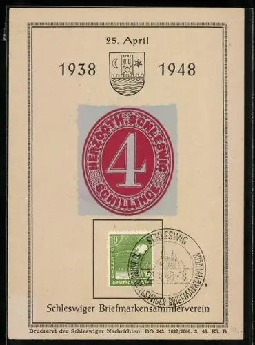 AK Schleswig, 10. Jahre Schleswiger Briefmarkensammlerverein, 25. April, 1938 - 1948