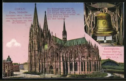 AK Köln, Kaiserglocke, Dom Südseite, Gedicht