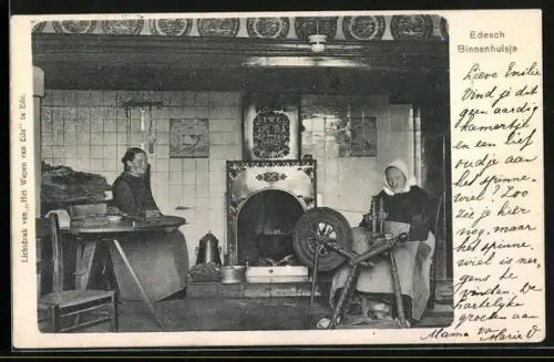 AK Edesch, Binnenhuisje, Spinnrad