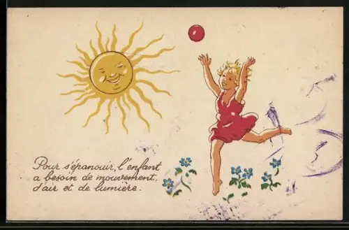 AK Mädchen beim Spiel mit Ball in Licht und Luft, Sécurité Sociale