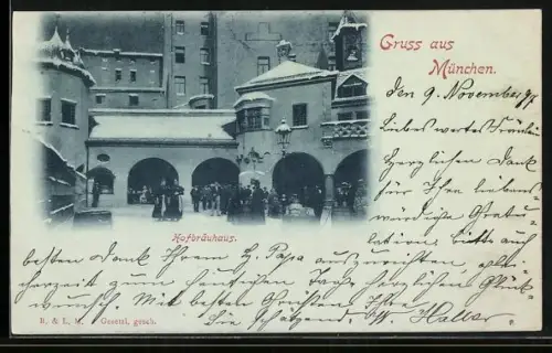 AK München, Münchner Hofbräuhaus, Hofansicht im Winter