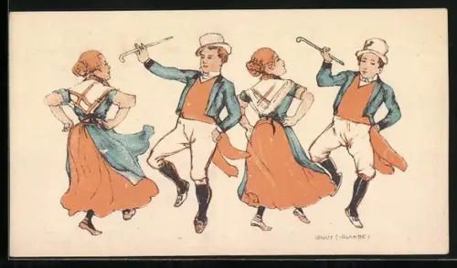 AK Paare beim Tanz, Männer mit Hut und Stock