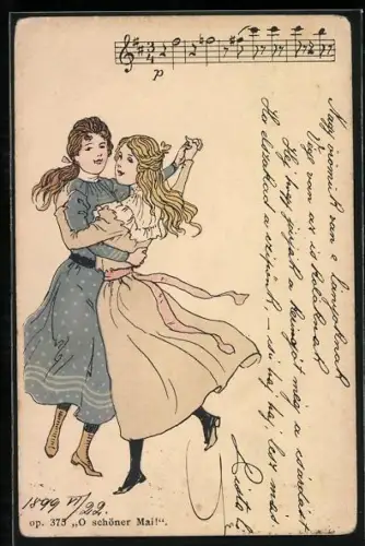 Lithographie O schöner Mai, Tanzende Mädchen