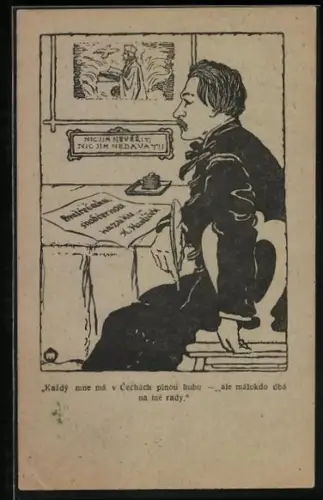 AK Dichter K. Haulicek sitzt nachdenklich am Schreibtisch