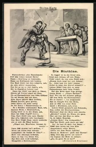 AK Friedrich Stoltze, Die Blutblas mit Illustration, Lehrer straft Schüler mit dem Stock
