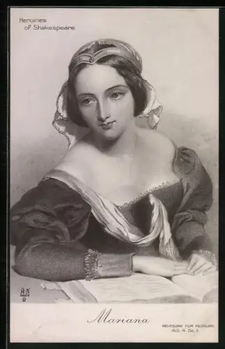 AK Mariana sitting by a book, Heroines of Shakespeare