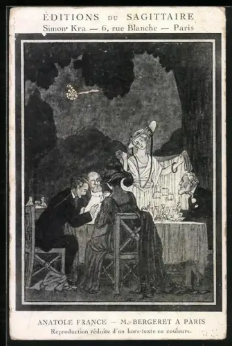 AK Paris, Anatole France, M. Bergeret à Paris, Simon Kra, 6, rue Blanche