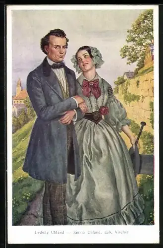 AK Ludwig und Emma Uhland geb. Vischer in ländlicher Szene