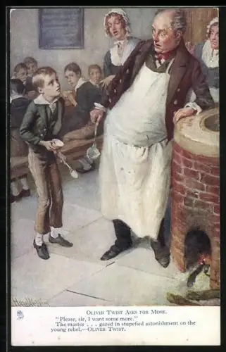 AK Oliver Twist von Charles Dickens, Oliver Twist asks for more, Oliver Twist und Koch