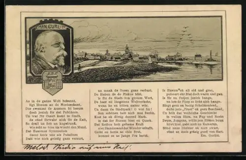 AK Emanuel Gurlitt, Portrait, Küstenszene und Gedicht