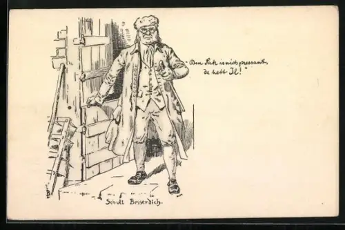 AK Fritz Reuter, Schult Besserdich, Mann an Stalltür