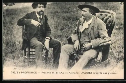 AK Provence, Frédéric Mistral et Alphonse Daudet d`après une gravure