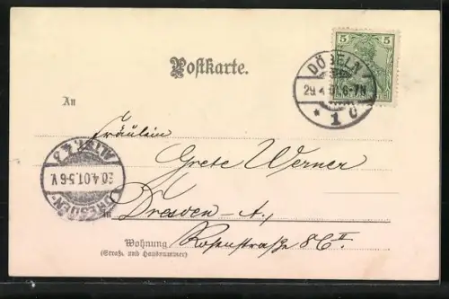 AK Drei junge Damen in festlicher Bekleidung, Jugendstil