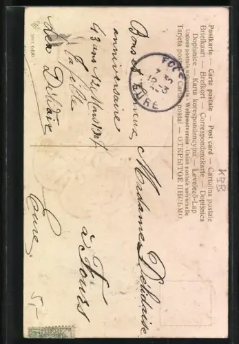 AK Kleeblatt mit Margeriten und Landschaft