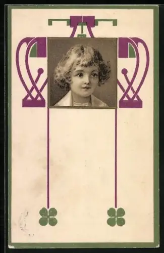 Präge-AK Junges Mädchen im Jugendstil-Rahmen