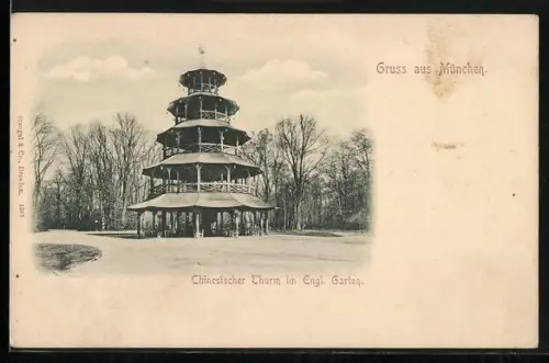 AK München-Schwabing, Chinesischer Turm im Englischen Garten