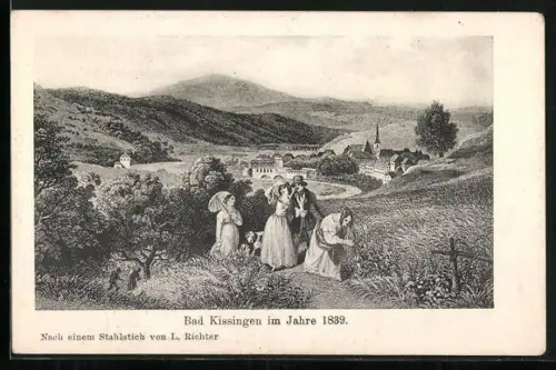 Künstler-AK Bad Kissingen, Ansicht nach einem Stahlstich von L. Richter, 1889