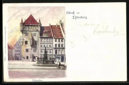 Künstler-AK Nürnberg, Nassauerhaus, Brunnen