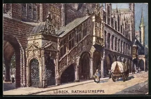 Künstler-AK Lübeck, Rathaustreppe